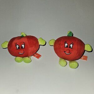 2 Gitzy Plush Rattle Lot 4" Stuffed Baby Toy Red Tomato? Apple? Fruit Vegetable